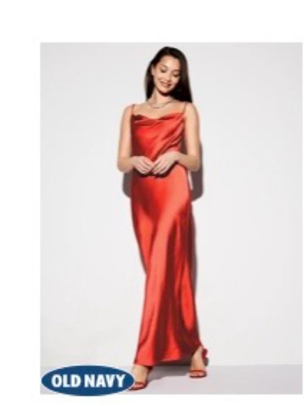 Old Navy Coral-Red Satin Cowl Neck Maxi Dress